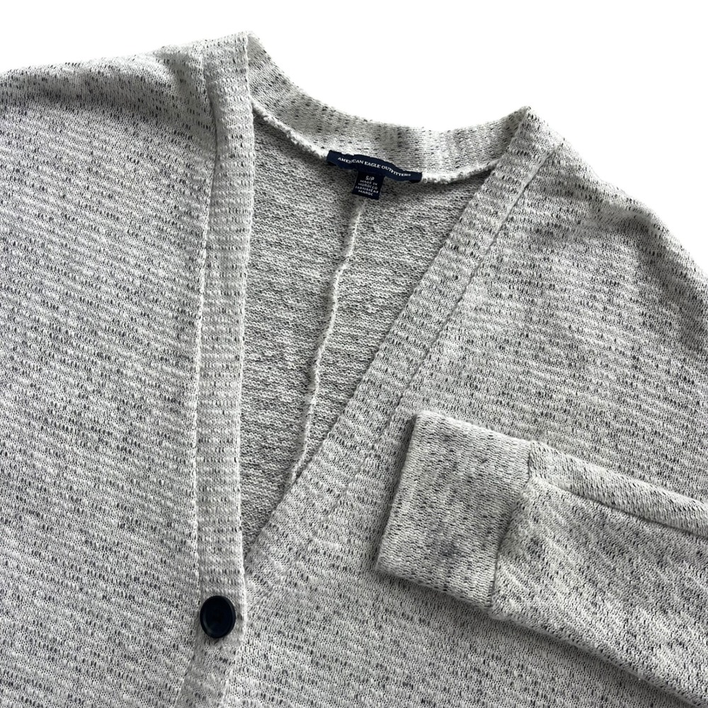 American Eagle Women S Light Gray Marled Knit Button Front Cardigan Sweater Boho